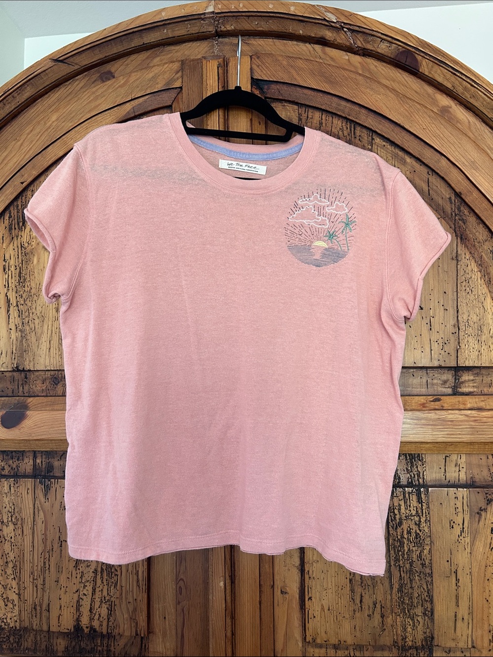Free People We the Free Embroidered Beach Top Tee Pink